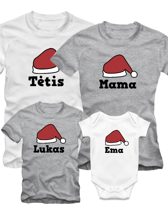 Kalėdiniai marškinėliai ir bodžiukas šeimai Kalėdinė kepurė